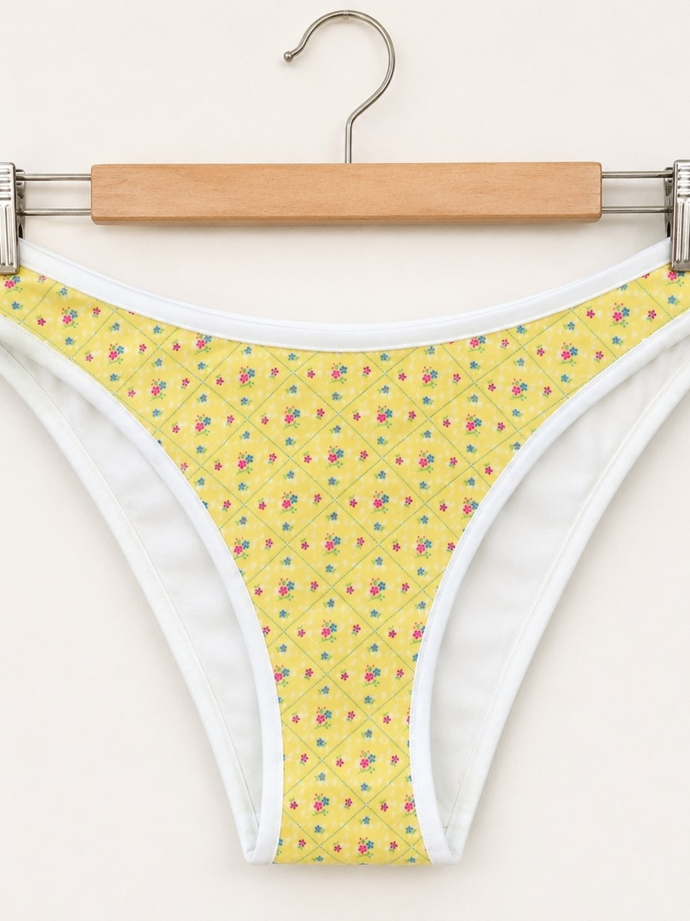 PINK by Frankies Bikinis XL Yellow Floral High Leg Bikini Bottom NWT